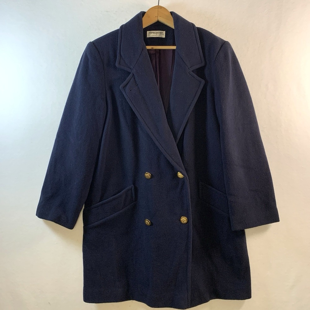 VTG Forecaster Womens Double Breast Wool Blend Coat Sz 10 Navy Old Money Preppy